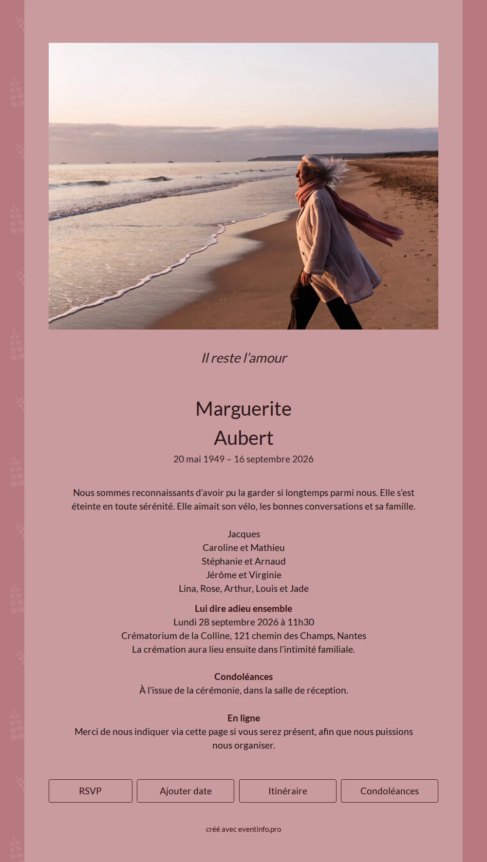 Faire-part vieux rose avec photo de plage &ndash; example 1