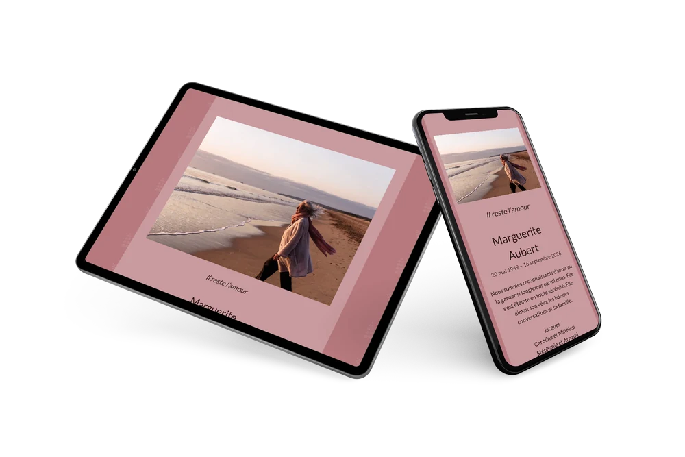 Faire-part vieux rose avec photo de plage &ndash; example 2