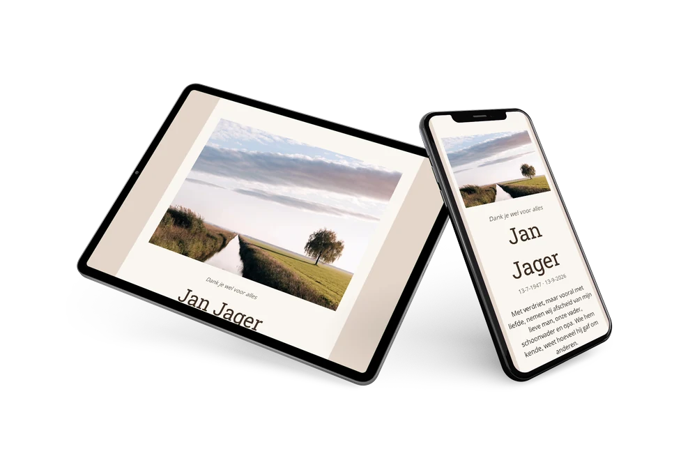 Rouwkaart in zandtinten met Hollandse polder &ndash; example 2
