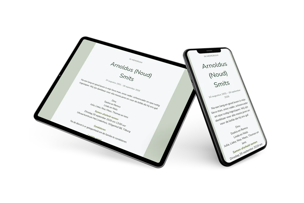 Rustige rouwkaart In Memoriam in saliegroen &ndash; example 2