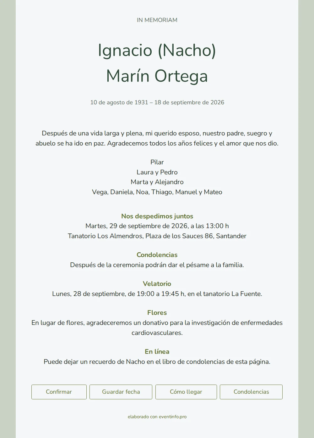 Recordatorio in memoriam en verde salvia &ndash; example 1