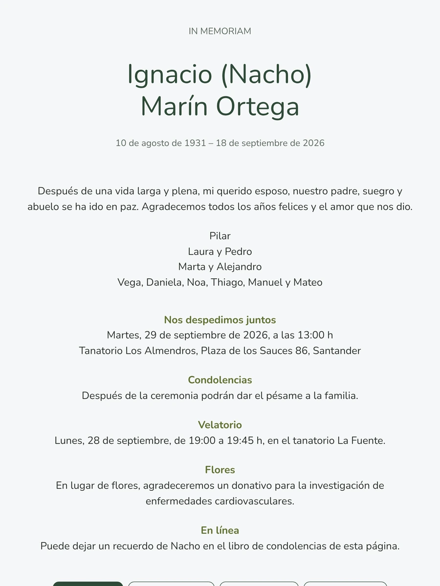 Recordatorio in memoriam en verde salvia