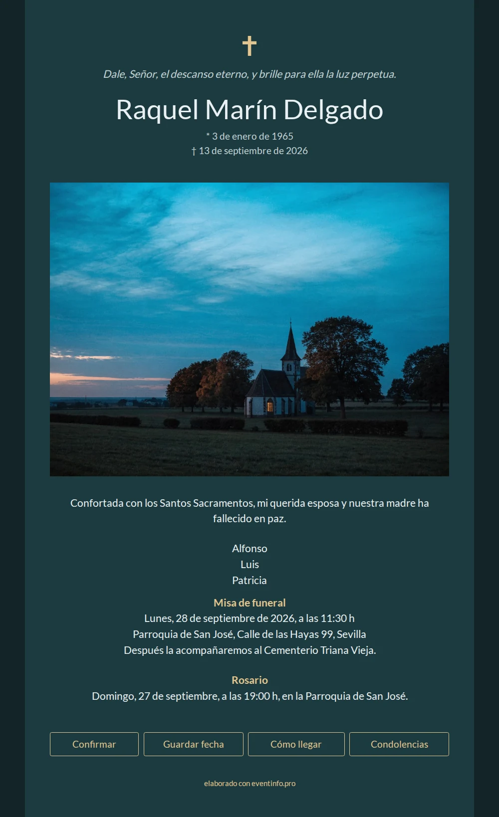 Esquela cristiana en azul petróleo nocturno &ndash; example 1