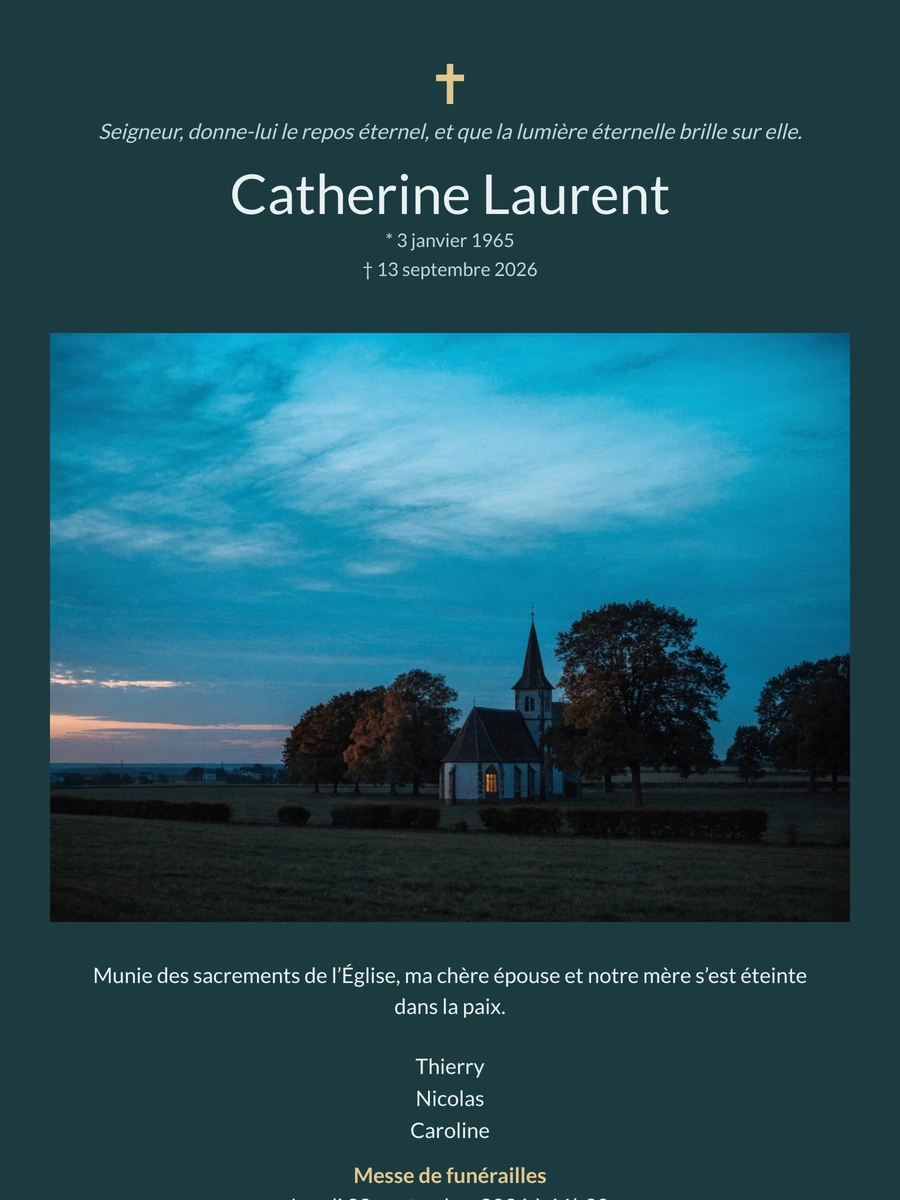 Faire-part de décès au crépuscule bleu