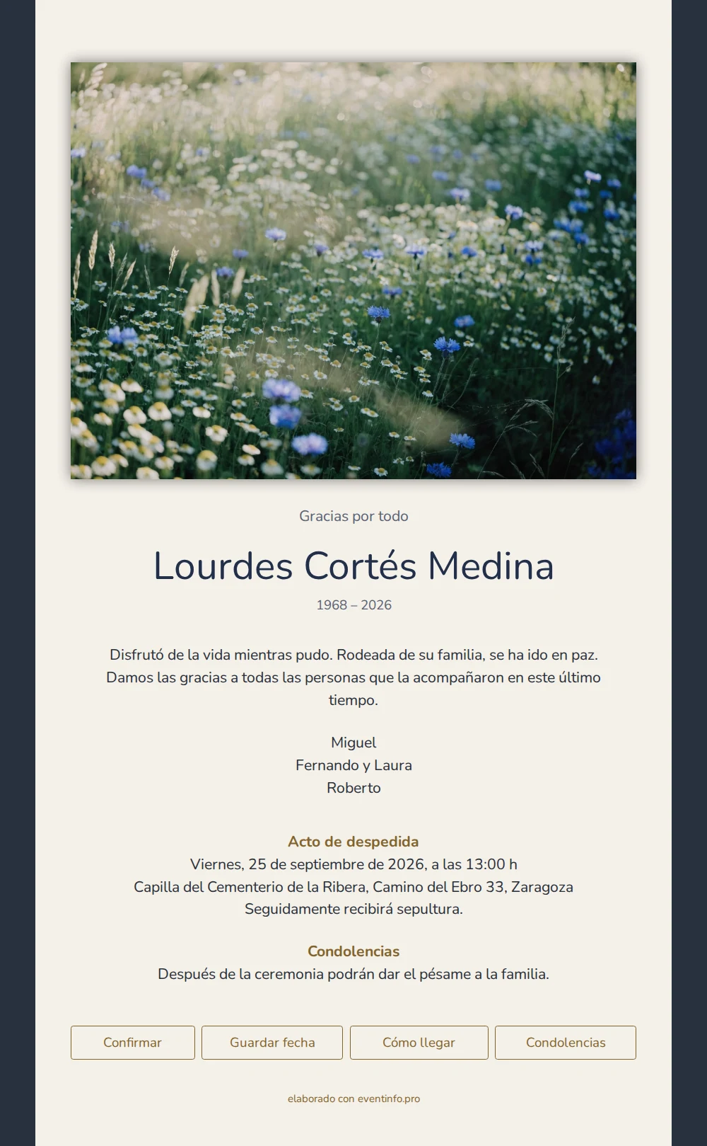 Esquela con acianos y margaritas &ndash; example 1