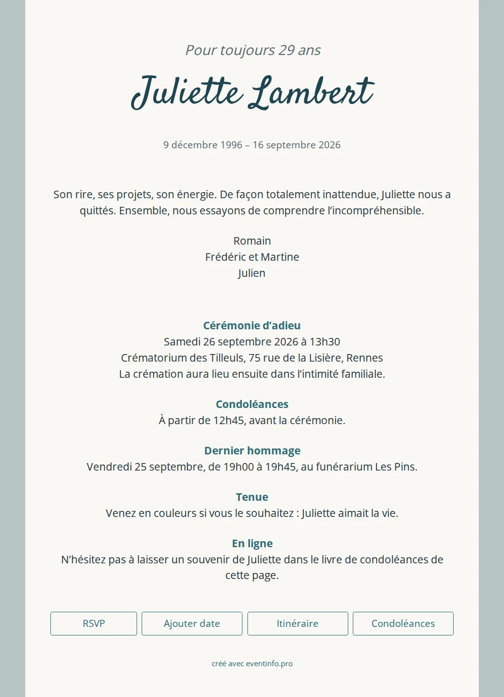 Faire-part gris-vert et bleu p&eacute;trole &ndash; example 1