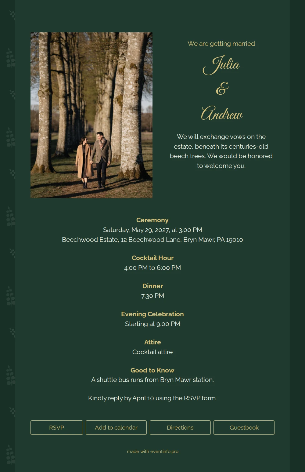 Send a Gilded Eucalyptus Wedding Invitation &ndash; example 1