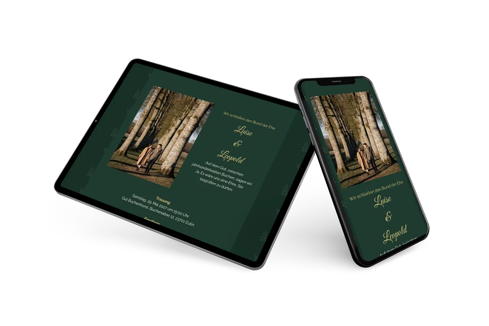 Elegante Gutshof-Hochzeitseinladung in Gr&uuml;n versenden &ndash; example 2