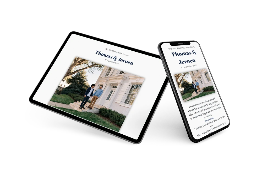 Black-tie trouwkaart met grote liggende foto versturen &ndash; example 2