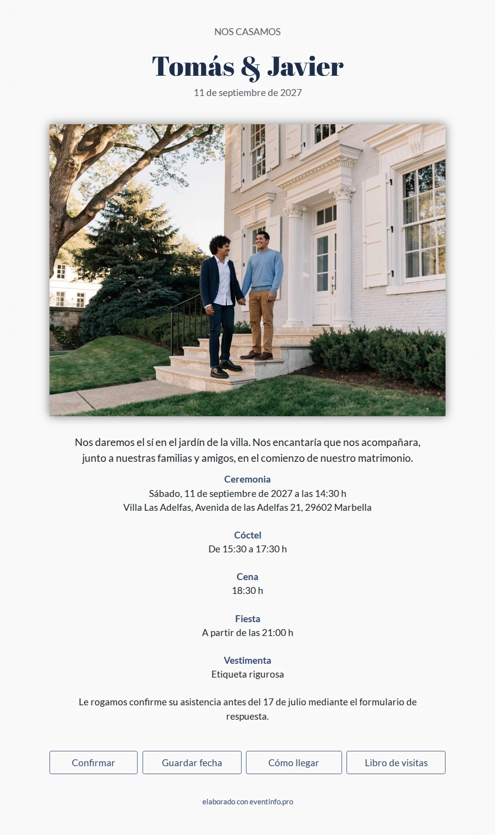 Invitaci&oacute;n de boda con gran foto horizontal &ndash; example 1