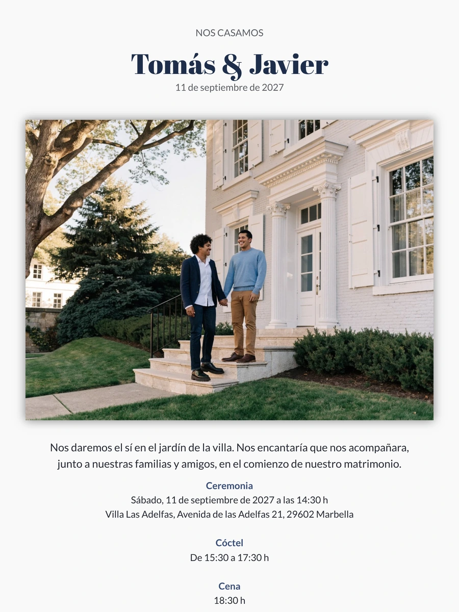 Invitación de boda con gran foto horizontal