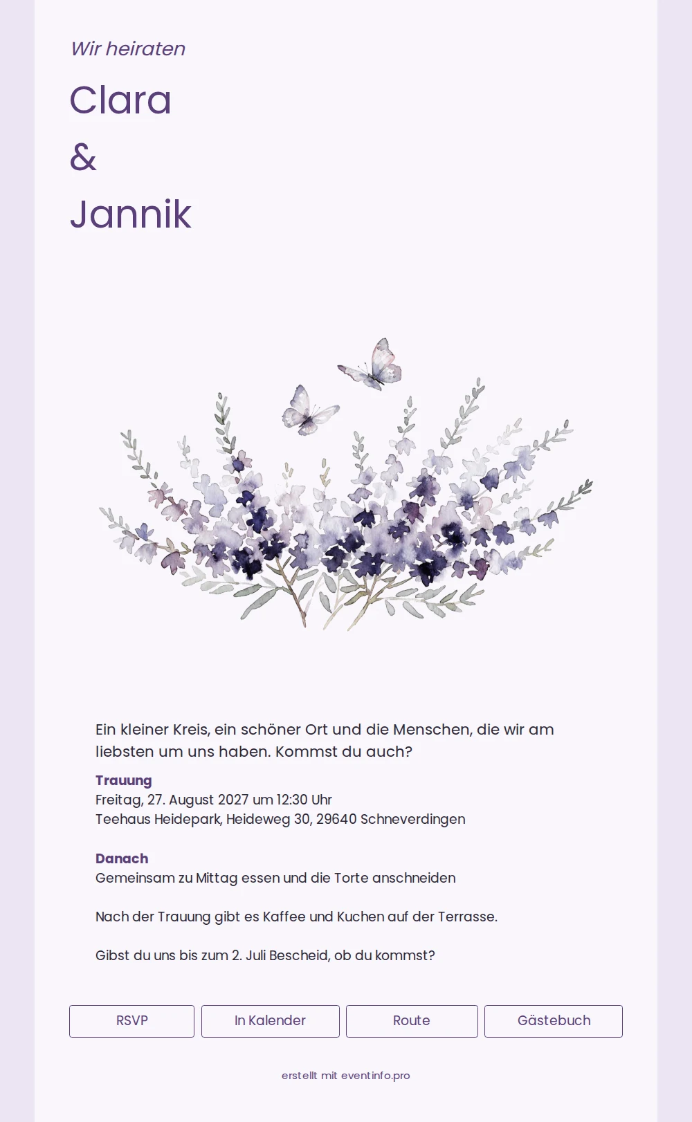 Hochzeitseinladung in Lavendel mit Aquarell versenden &ndash; example 1