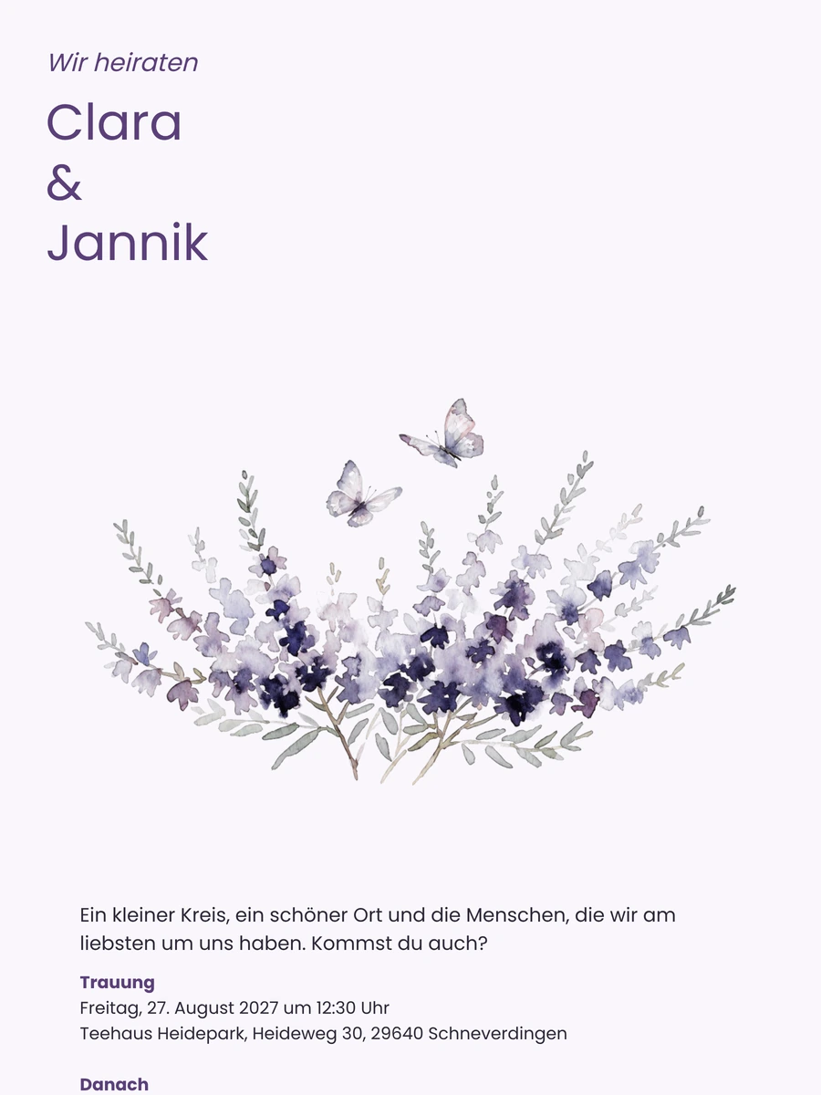 Hochzeitseinladung in Lavendel mit Aquarell versenden