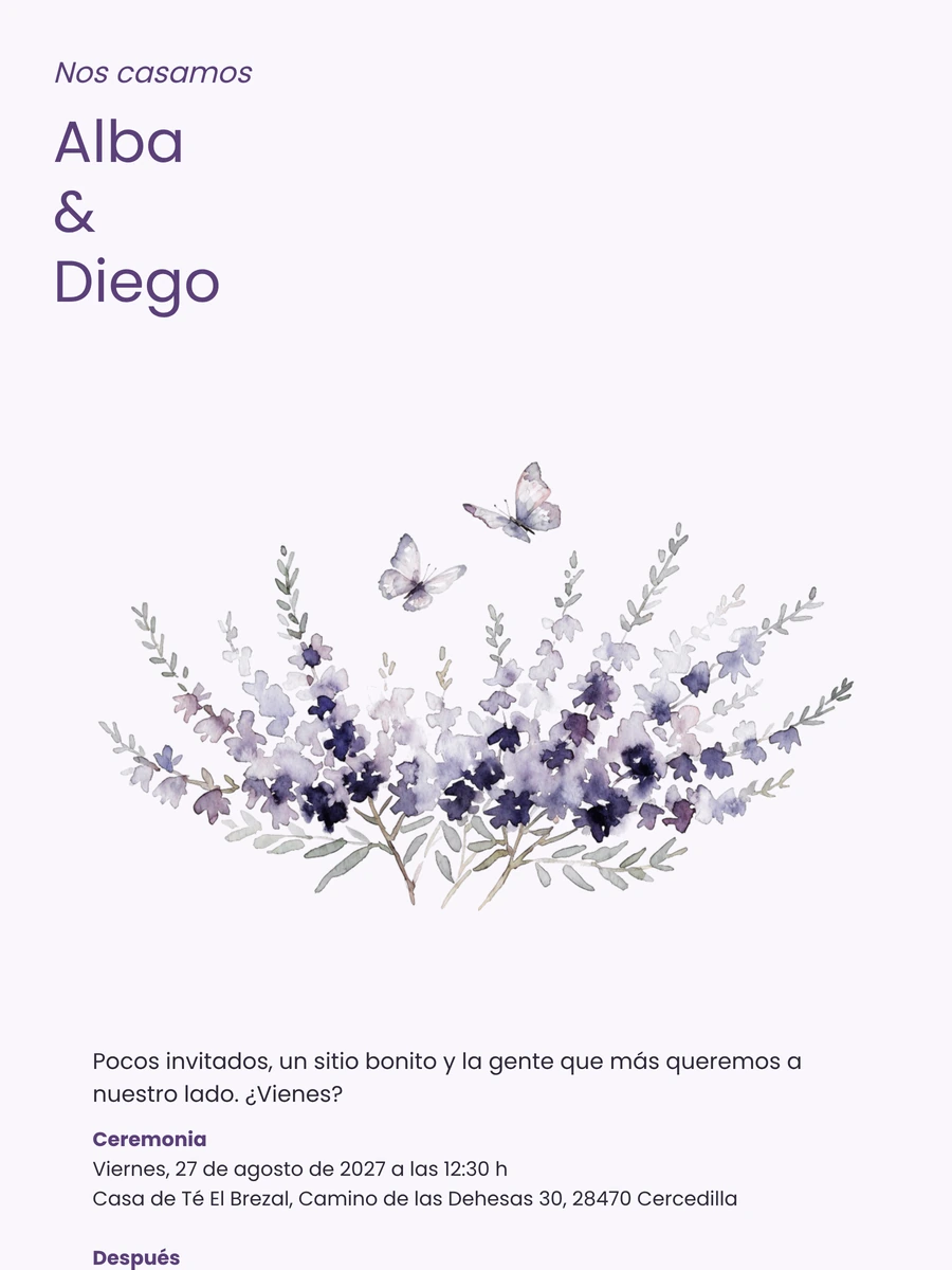 Envía una invitación de boda con brezo