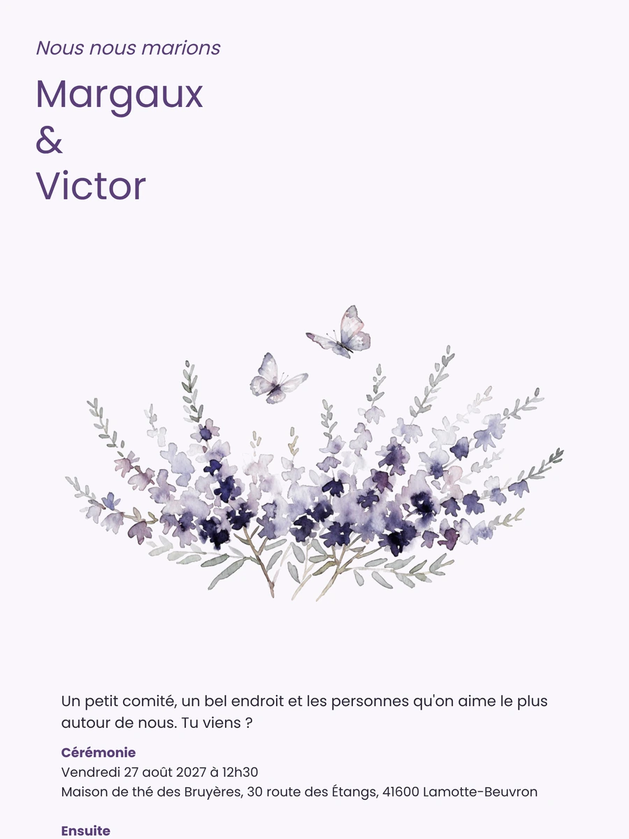 Envoyez un faire-part de mariage lavande