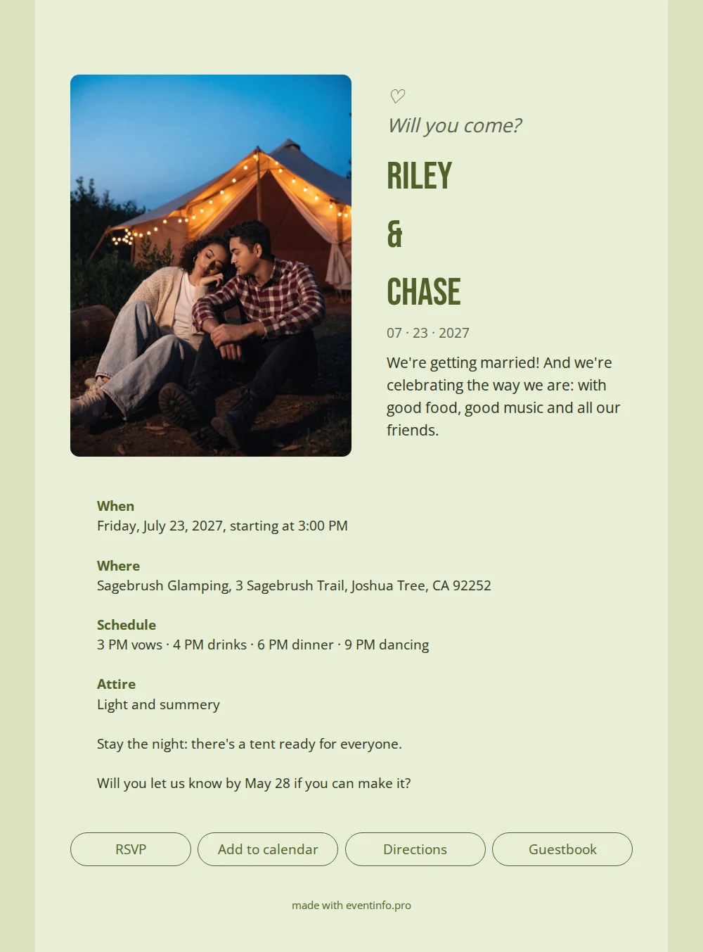 Send a Festival-Style Pistachio Wedding Invitation &ndash; example 1