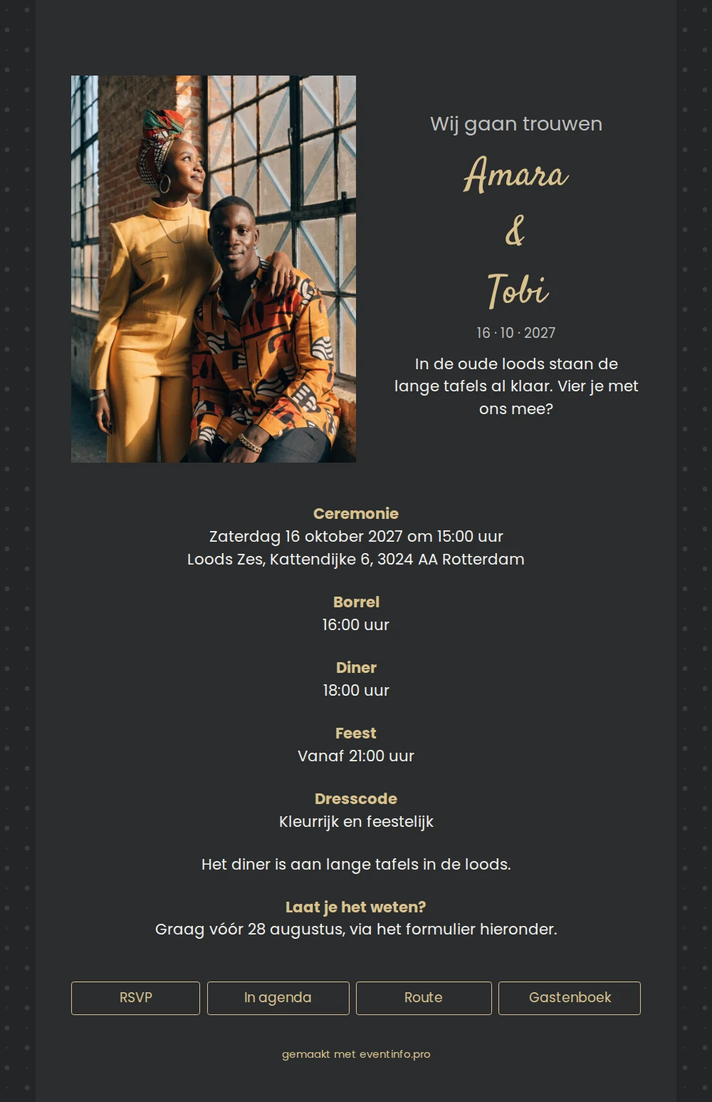 Stoere trouwkaart met foto in goud maken &ndash; example 1