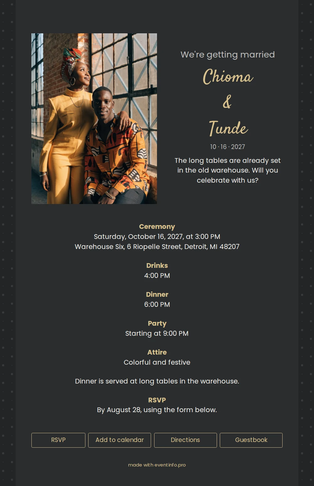 Create a moody wedding invitation with photo &ndash; example 1
