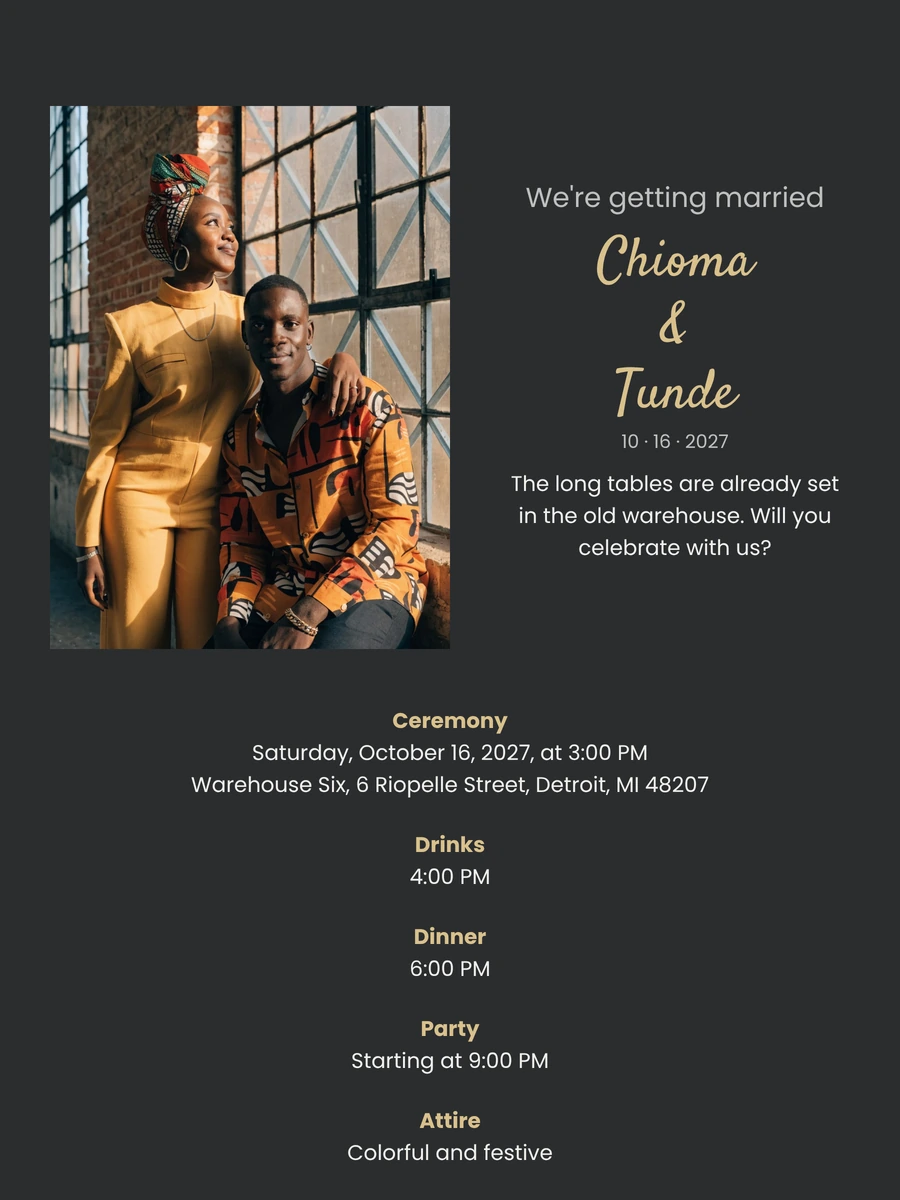 Create a moody wedding invitation with photo