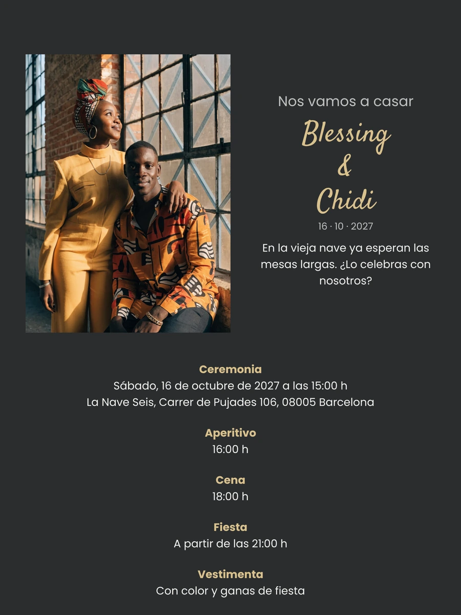 Crea una invitación de boda de noche