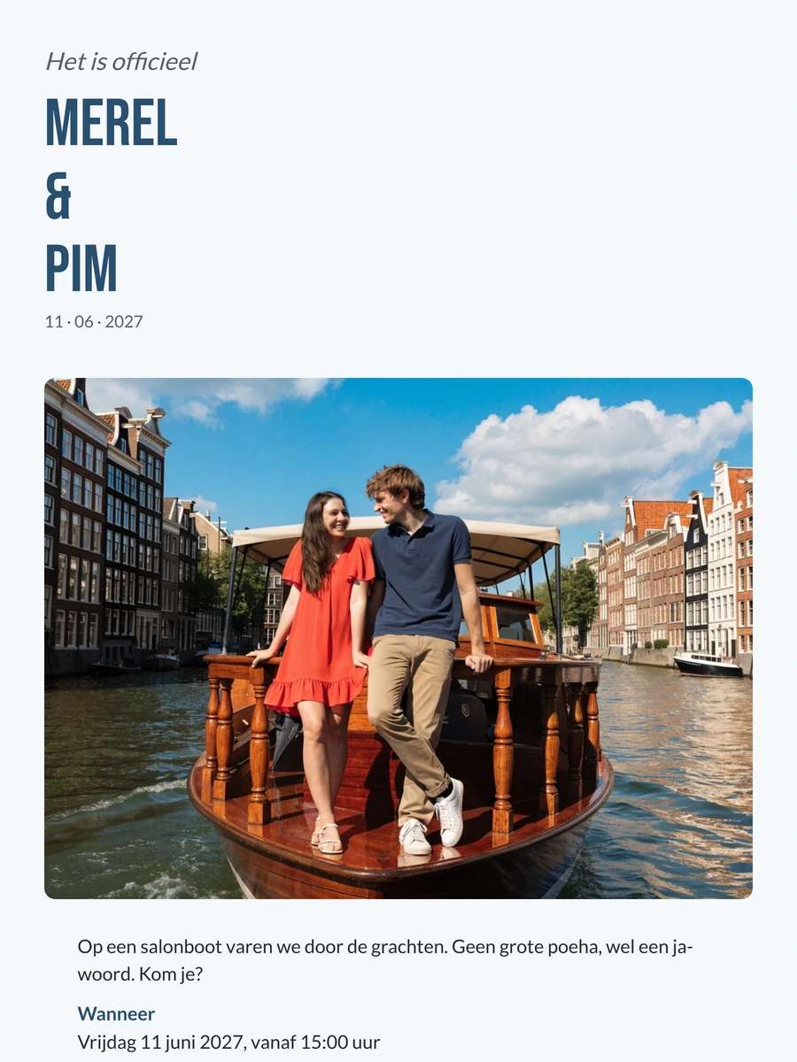 Trouwkaart voor een bruiloft op het water