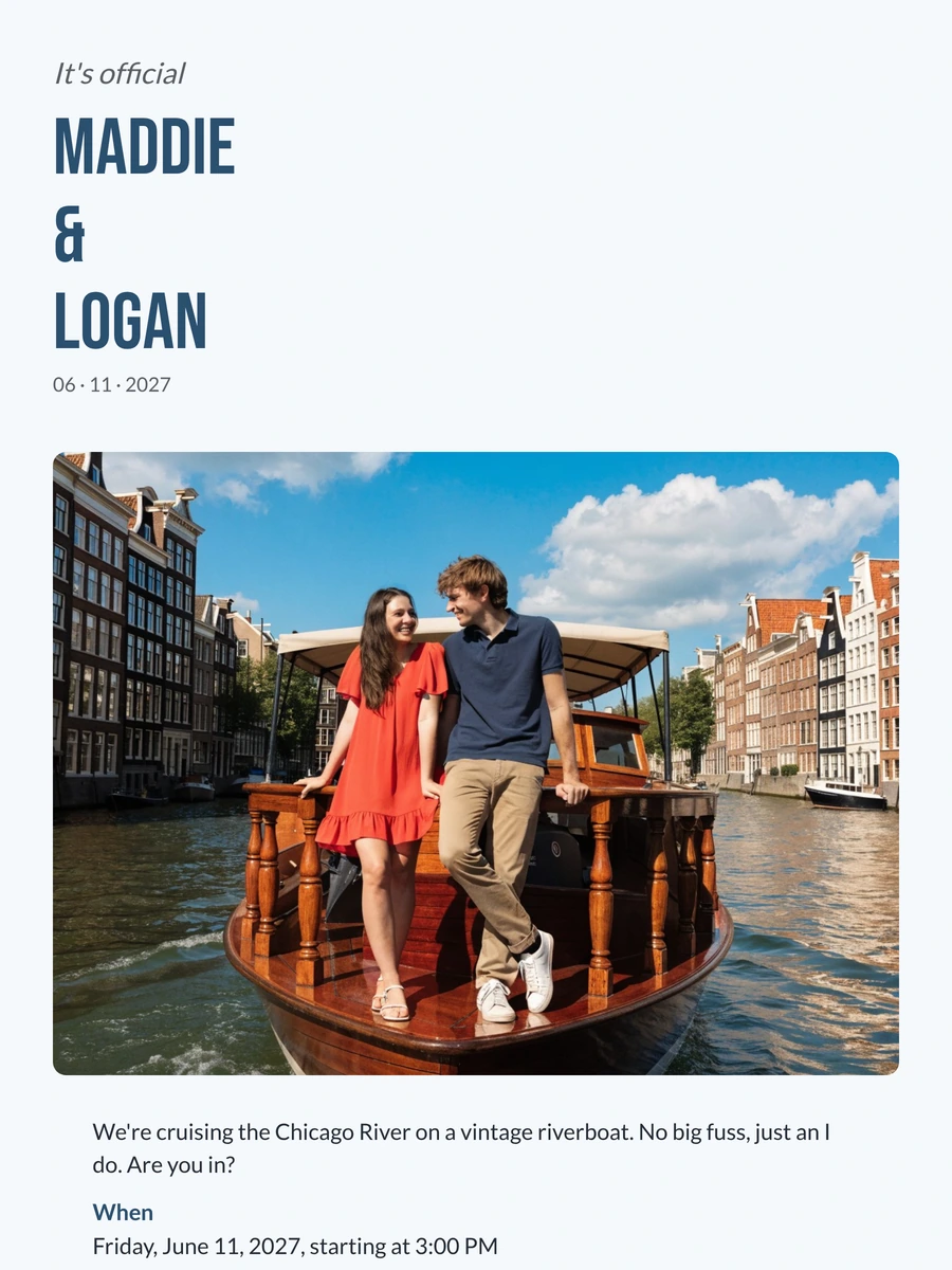 Send a relaxed boat wedding invitation