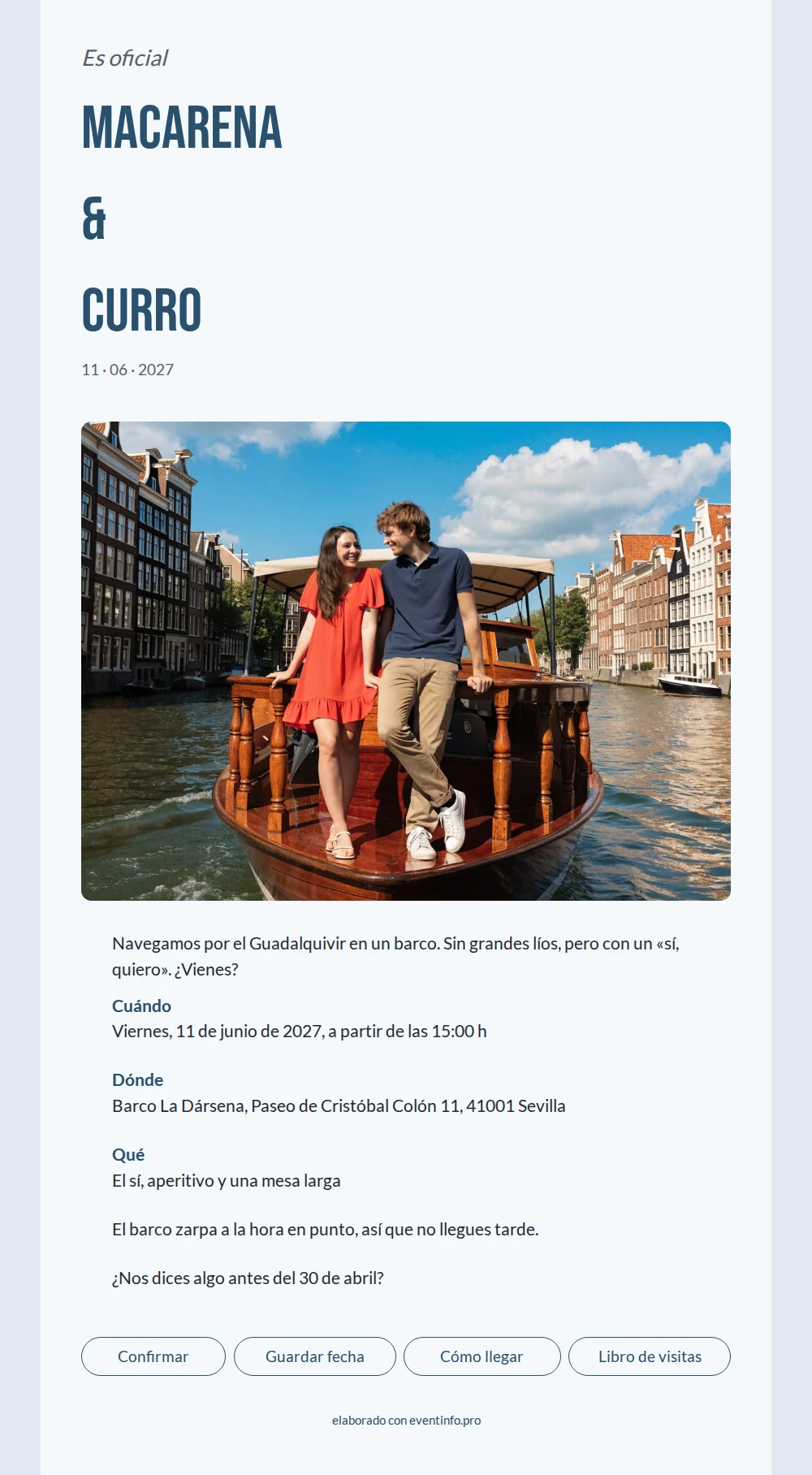 Env&iacute;a una invitaci&oacute;n de boda a bordo &ndash; example 1