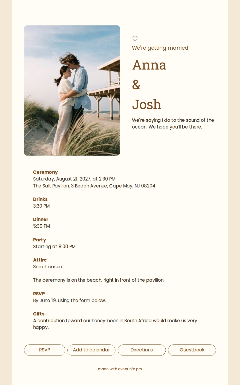 Create a beach wedding invitation with photo &ndash; example 1