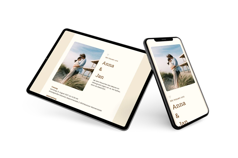 Hochzeitseinladung mit D&uuml;nenfoto online erstellen &ndash; example 2