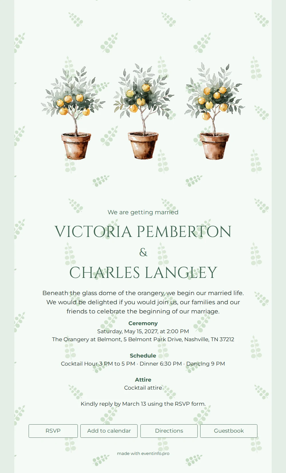 Send a citrus tree wedding invitation online &ndash; example 1