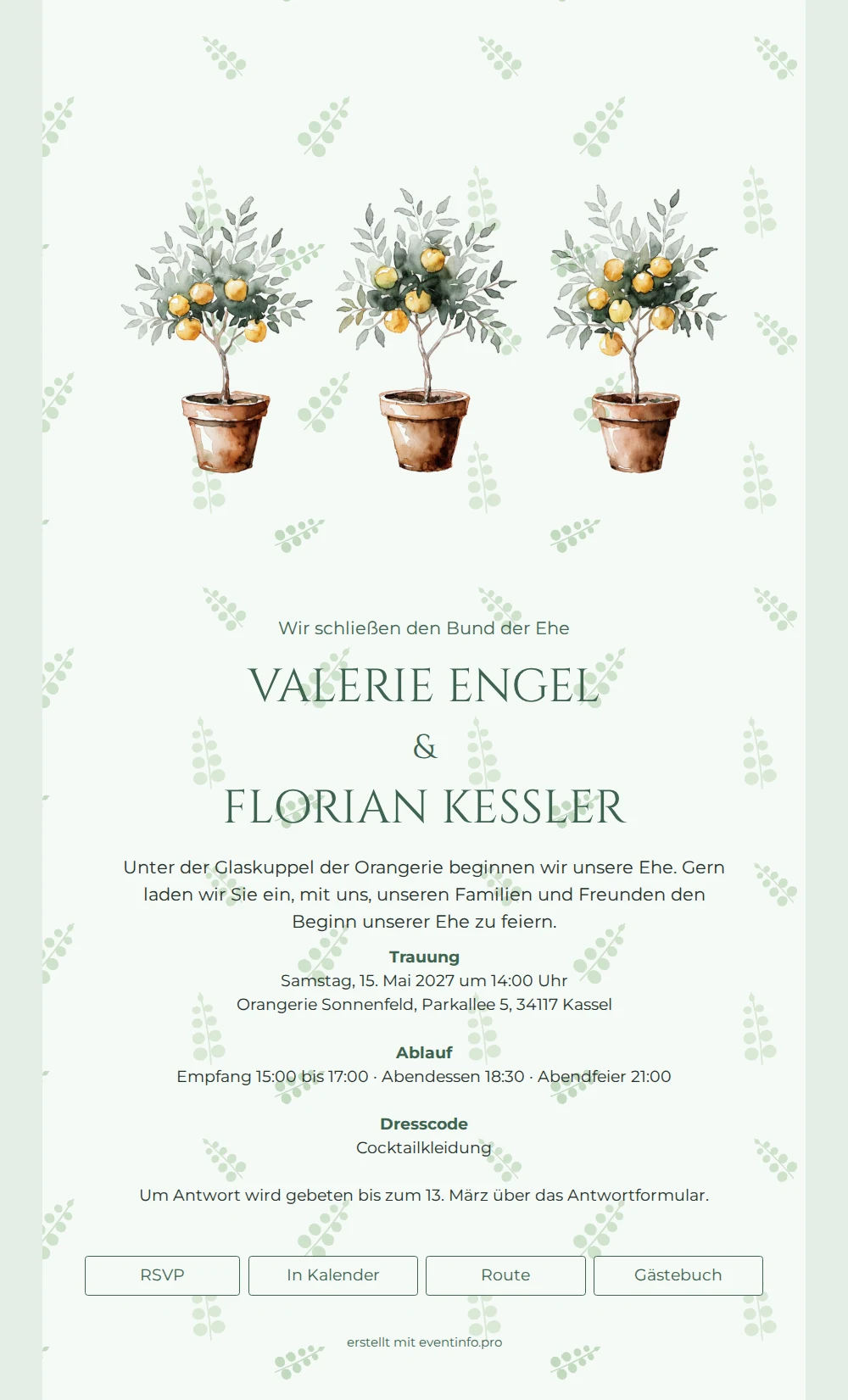Hochzeitseinladung mit Zitronenb&auml;umchen online erstellen &ndash; example 1
