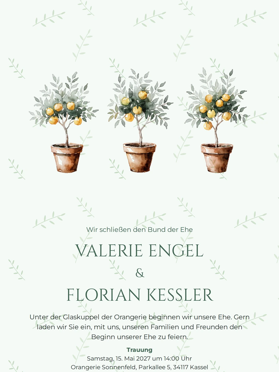 Hochzeitseinladung mit Zitronenb&auml;umchen online erstellen