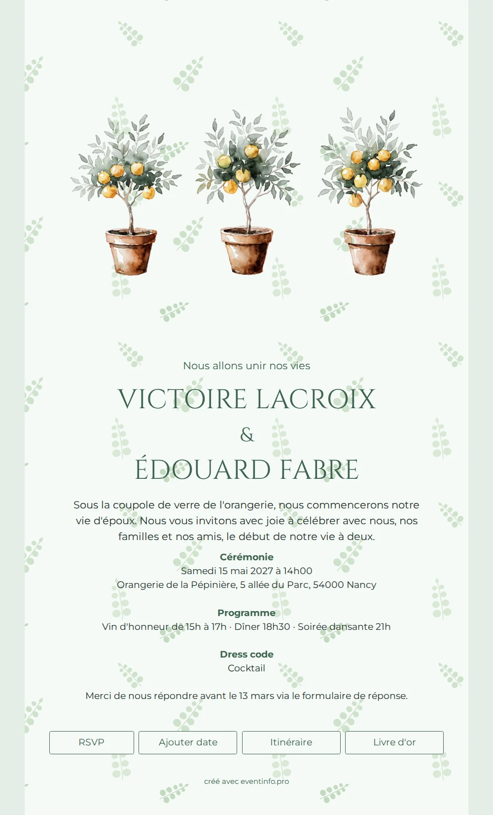 Cr&eacute;ez un faire-part de mariage pour orangerie &ndash; example 1