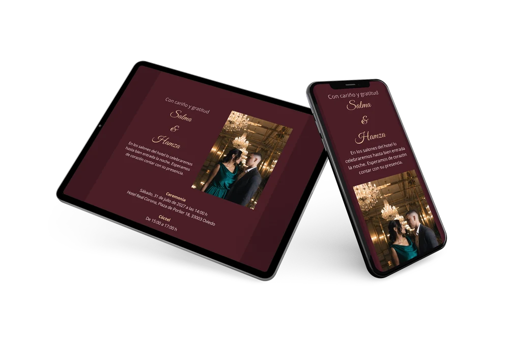 Invitaci&oacute;n de boda color vino para hotel &ndash; example 2