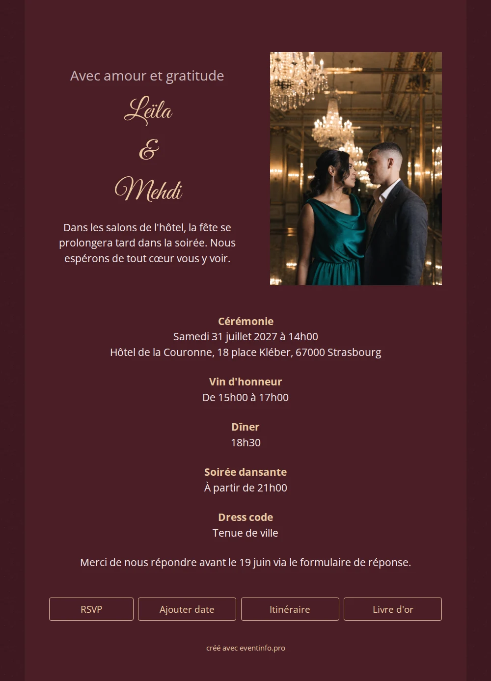 Envoyer un faire-part de mariage lie-de-vin &ndash; example 1