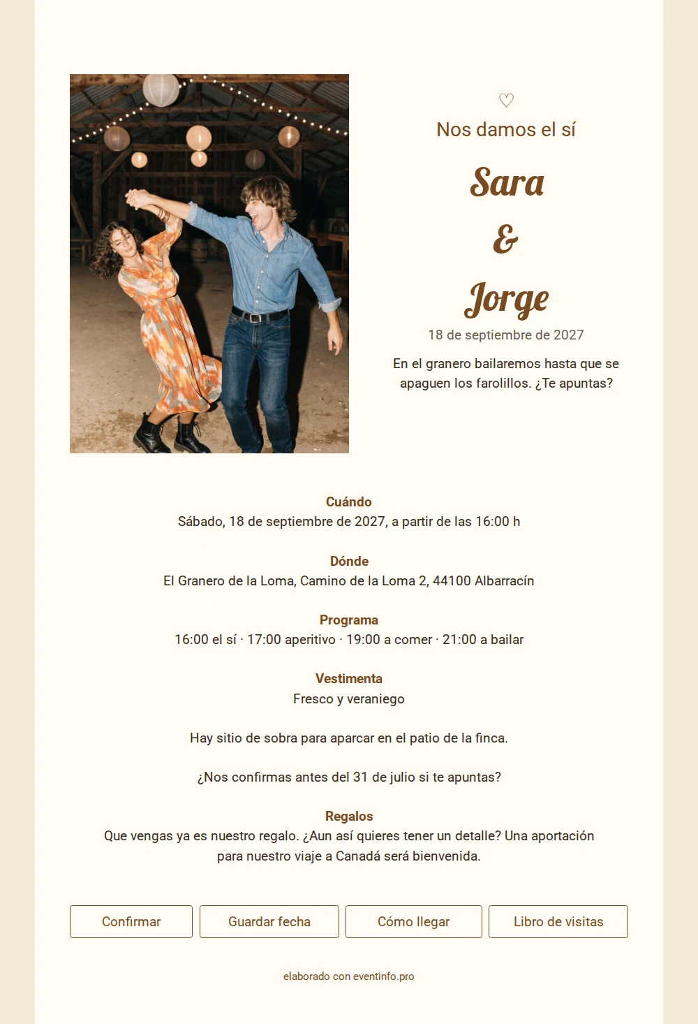 Env&iacute;a una invitaci&oacute;n de boda color crema &ndash; example 1