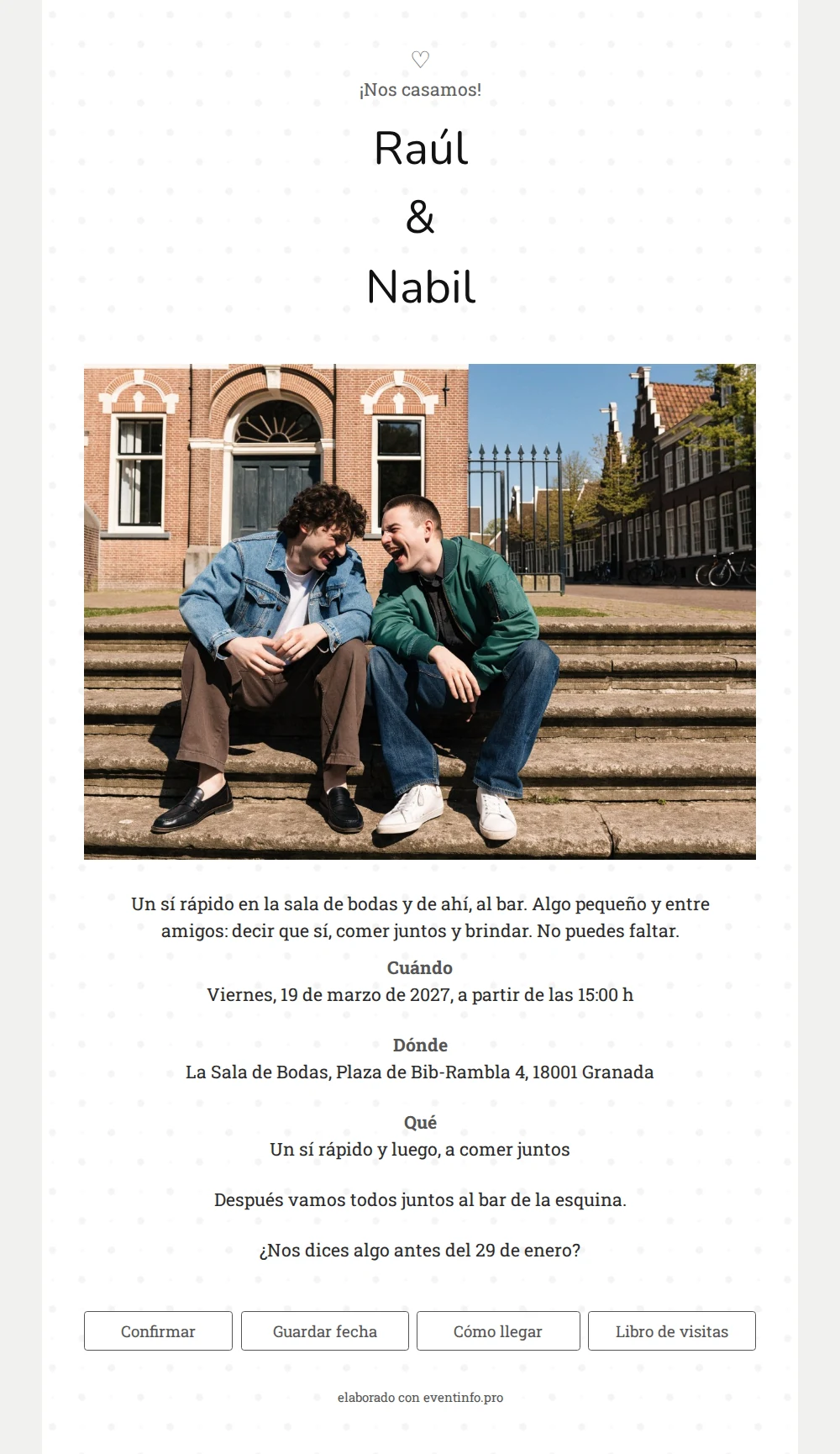 Invitaci&oacute;n de boda alegre con fotograf&iacute;a grande &ndash; example 1