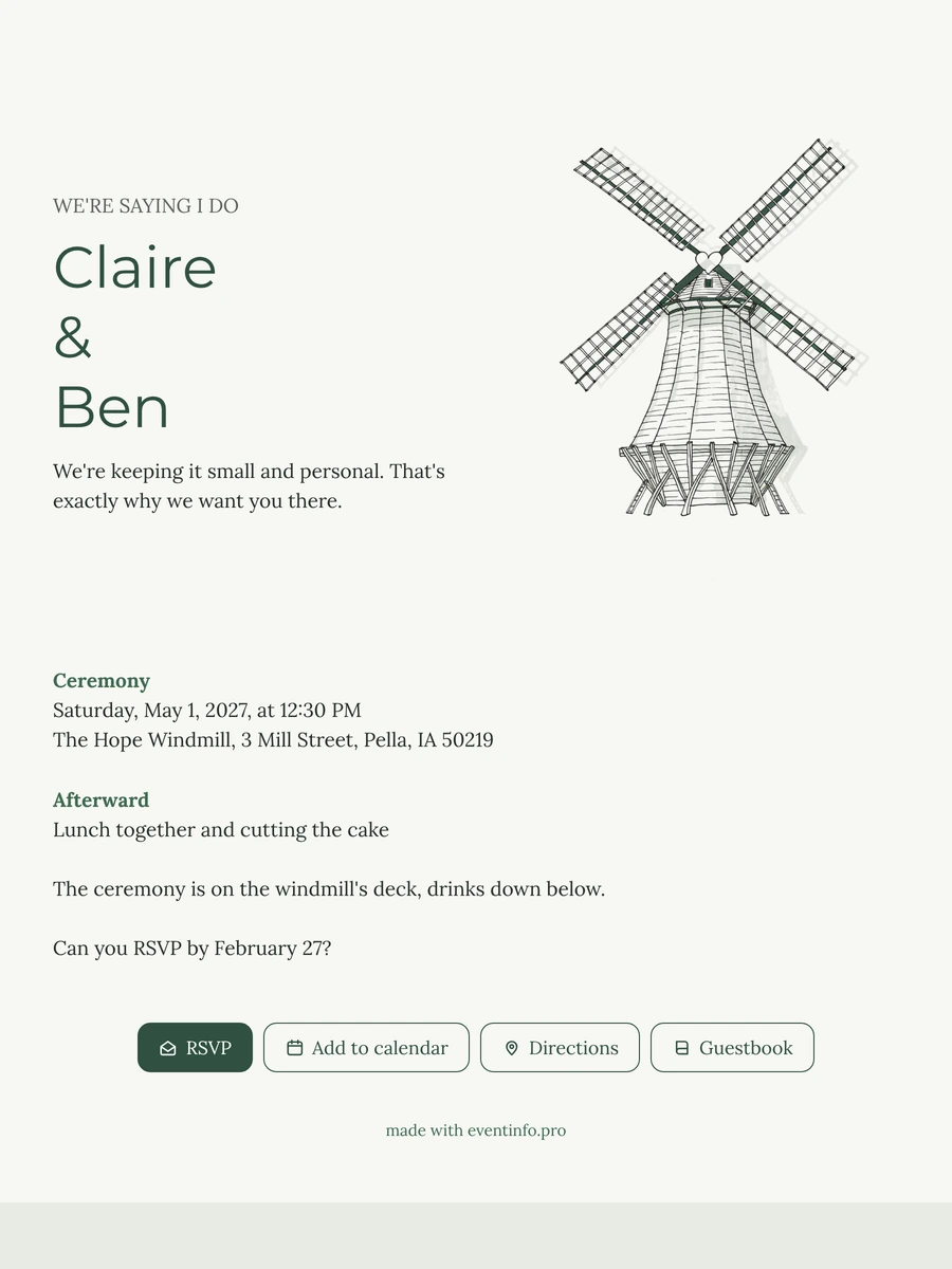 Send a Green Windmill Wedding Invitation