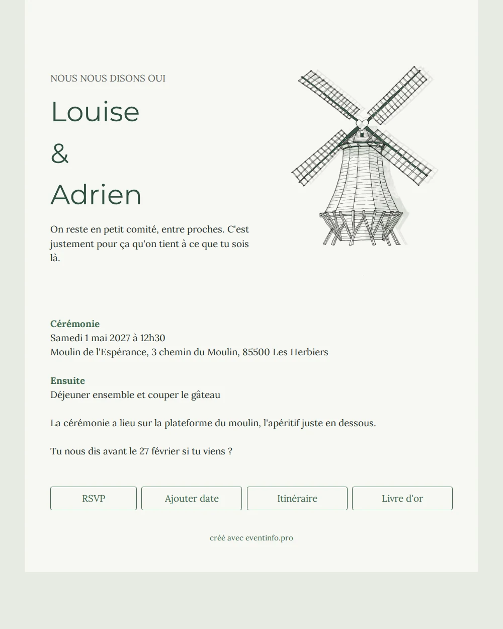 Envoyer un faire-part de mariage vert sauge &ndash; example 1