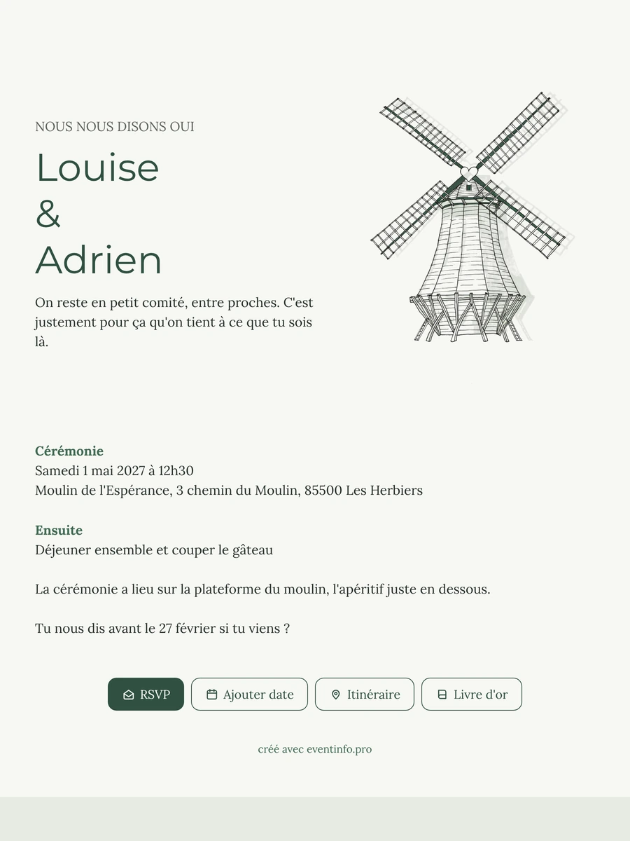 Envoyer un faire-part de mariage vert sauge