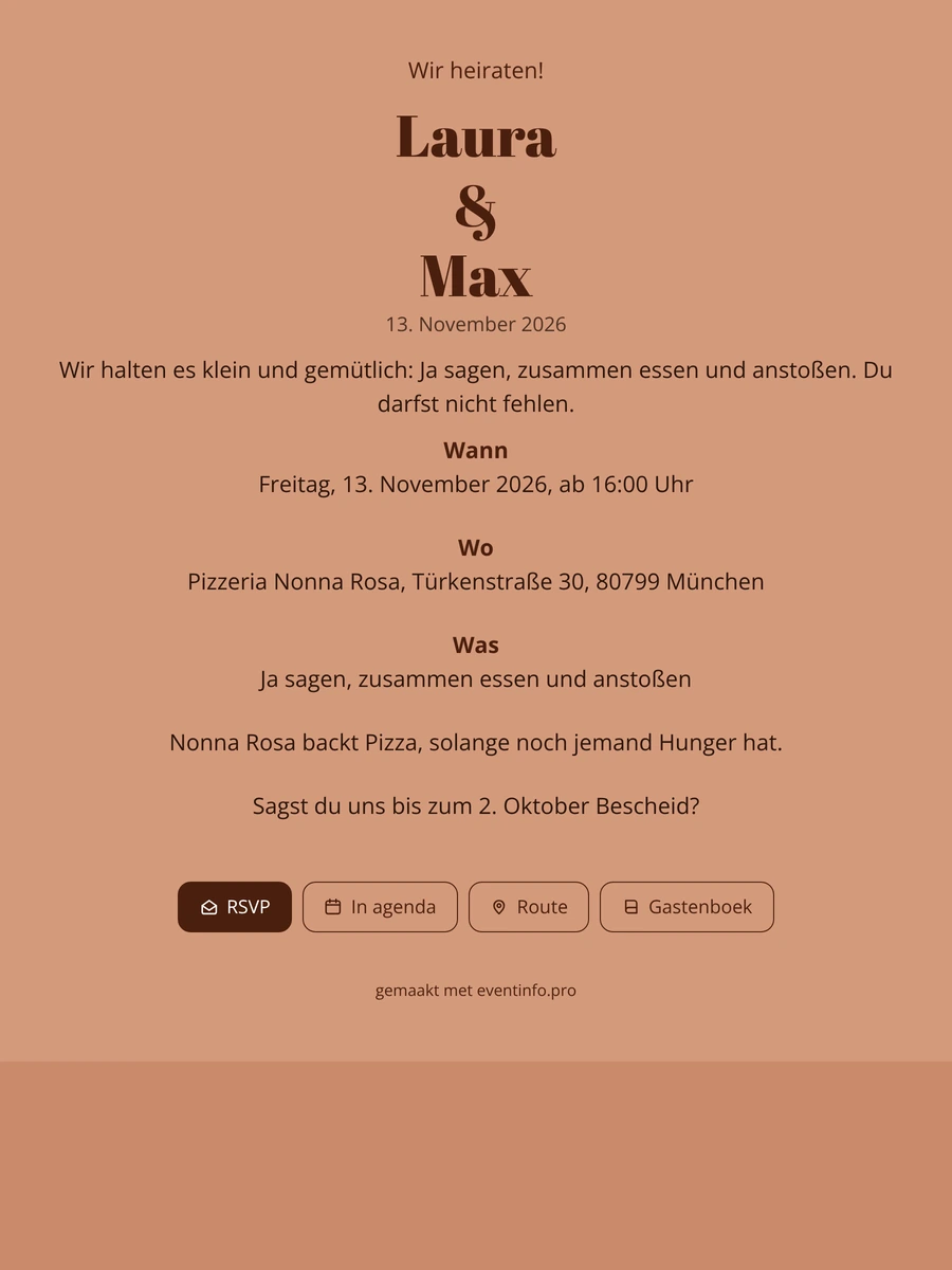 Erdige Hochzeitseinladung mit schokobraunen Namen