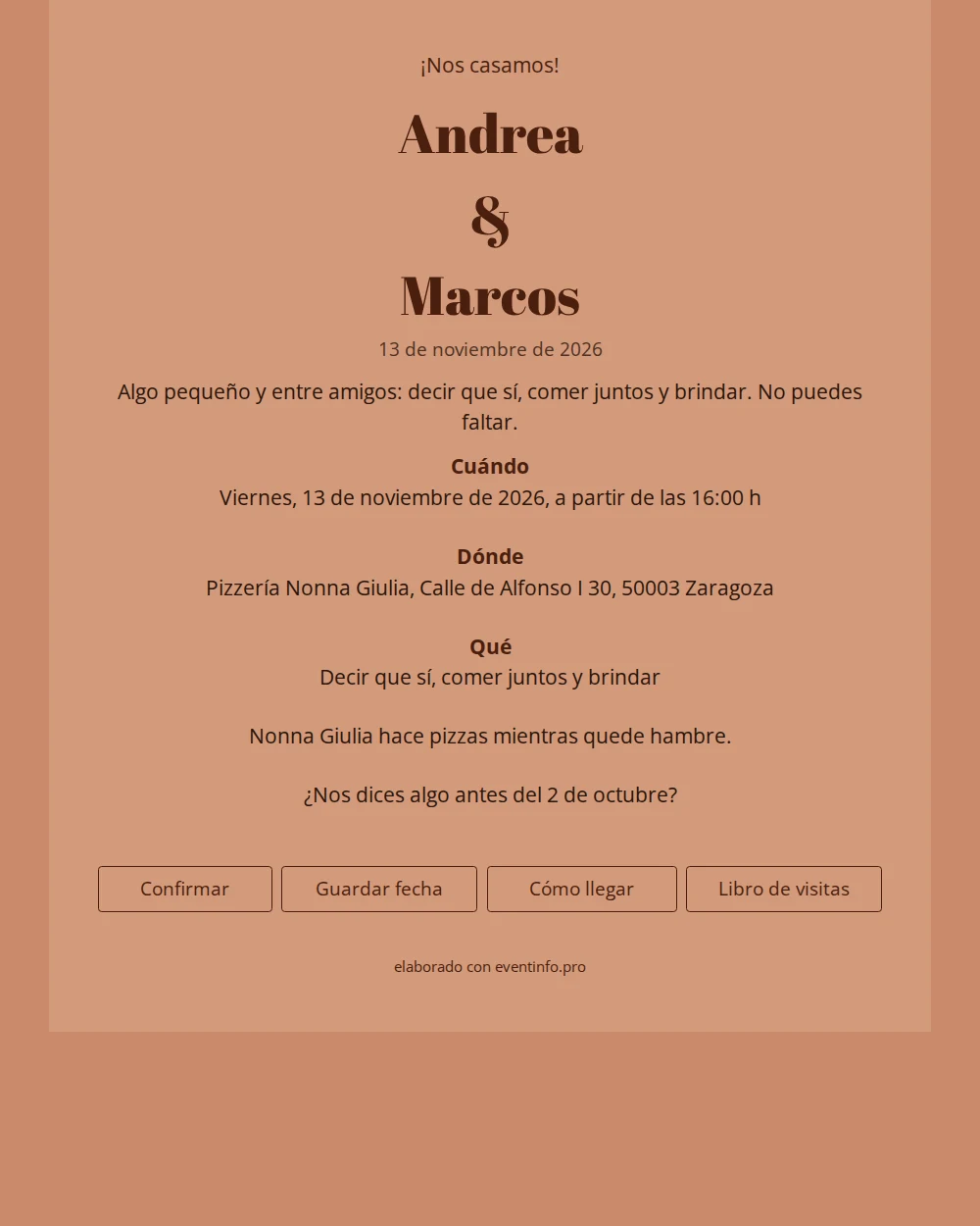 Invitaci&oacute;n de boda con nombres en chocolate &ndash; example 1