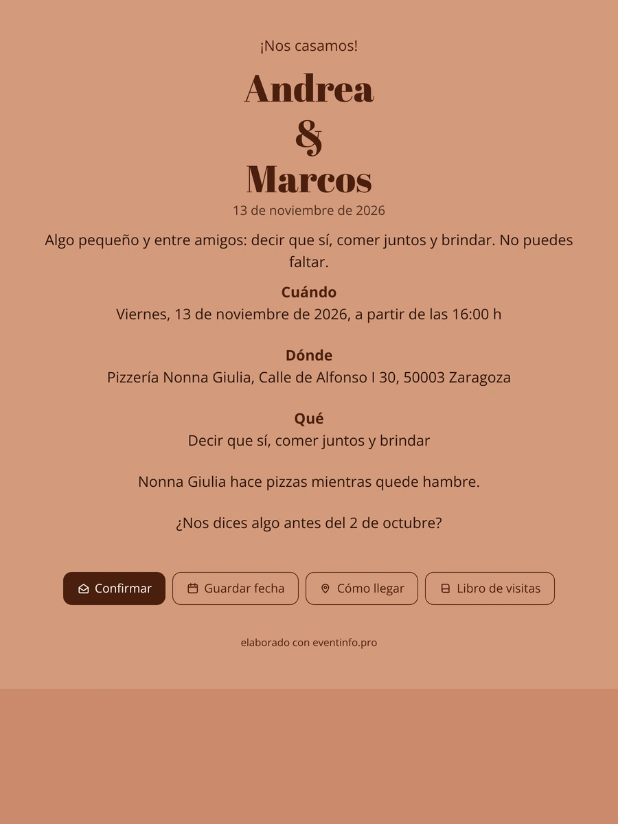 Invitación de boda con nombres en chocolate