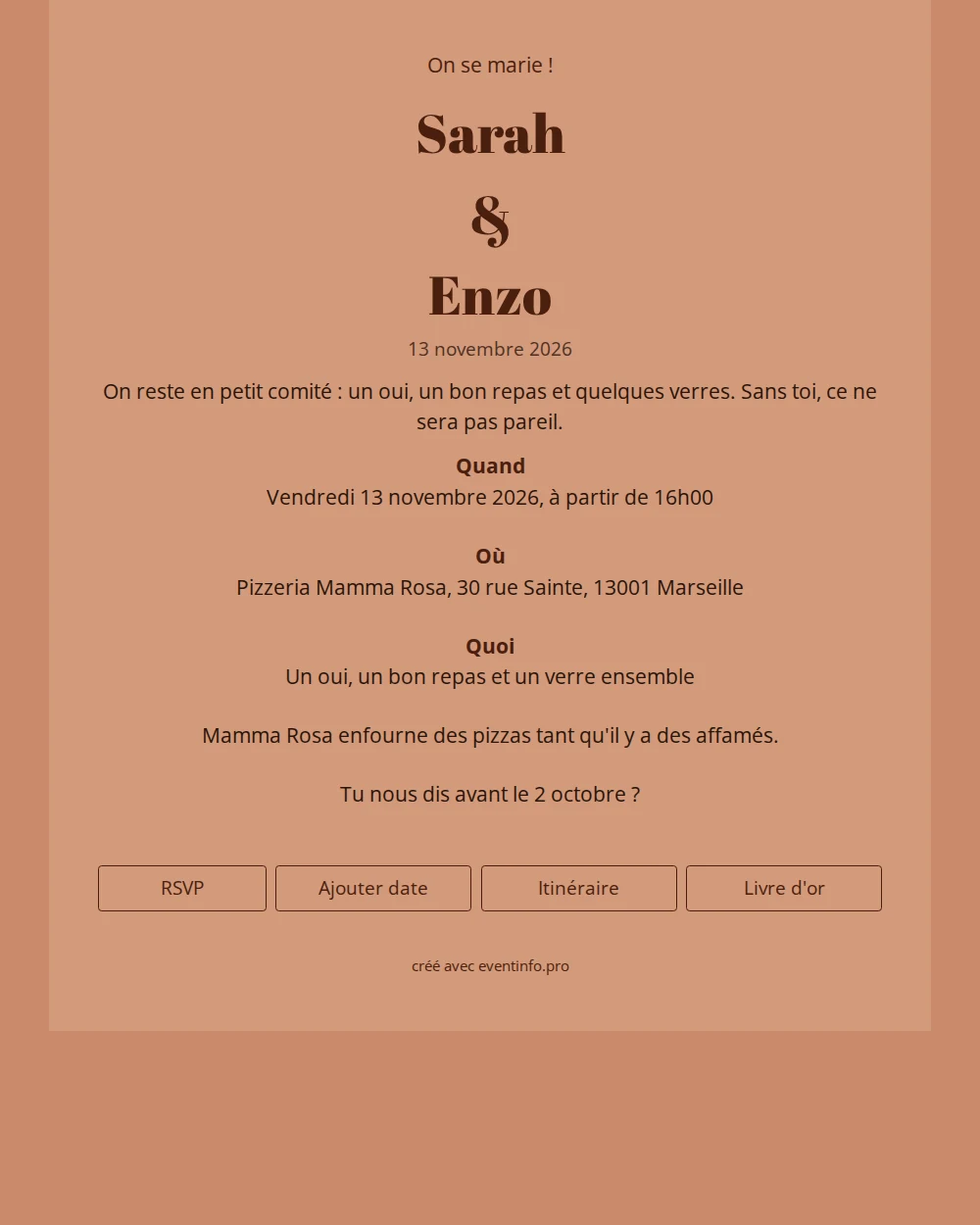 Faire-part de mariage aux pr&eacute;noms chocolat &ndash; example 1