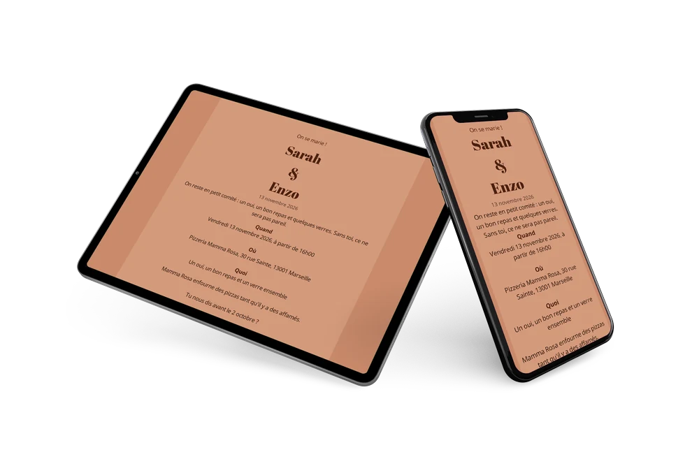 Faire-part de mariage aux pr&eacute;noms chocolat &ndash; example 2