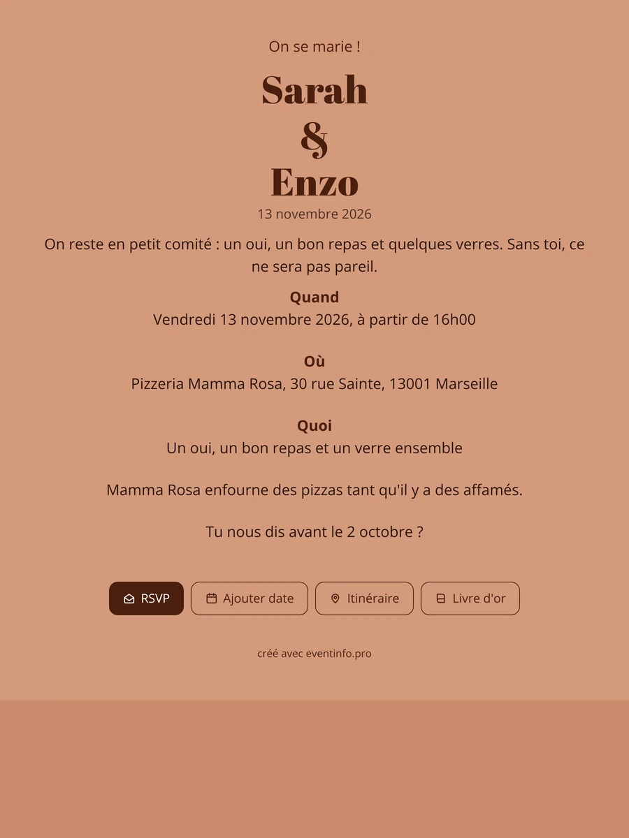 Faire-part de mariage aux pr&eacute;noms chocolat