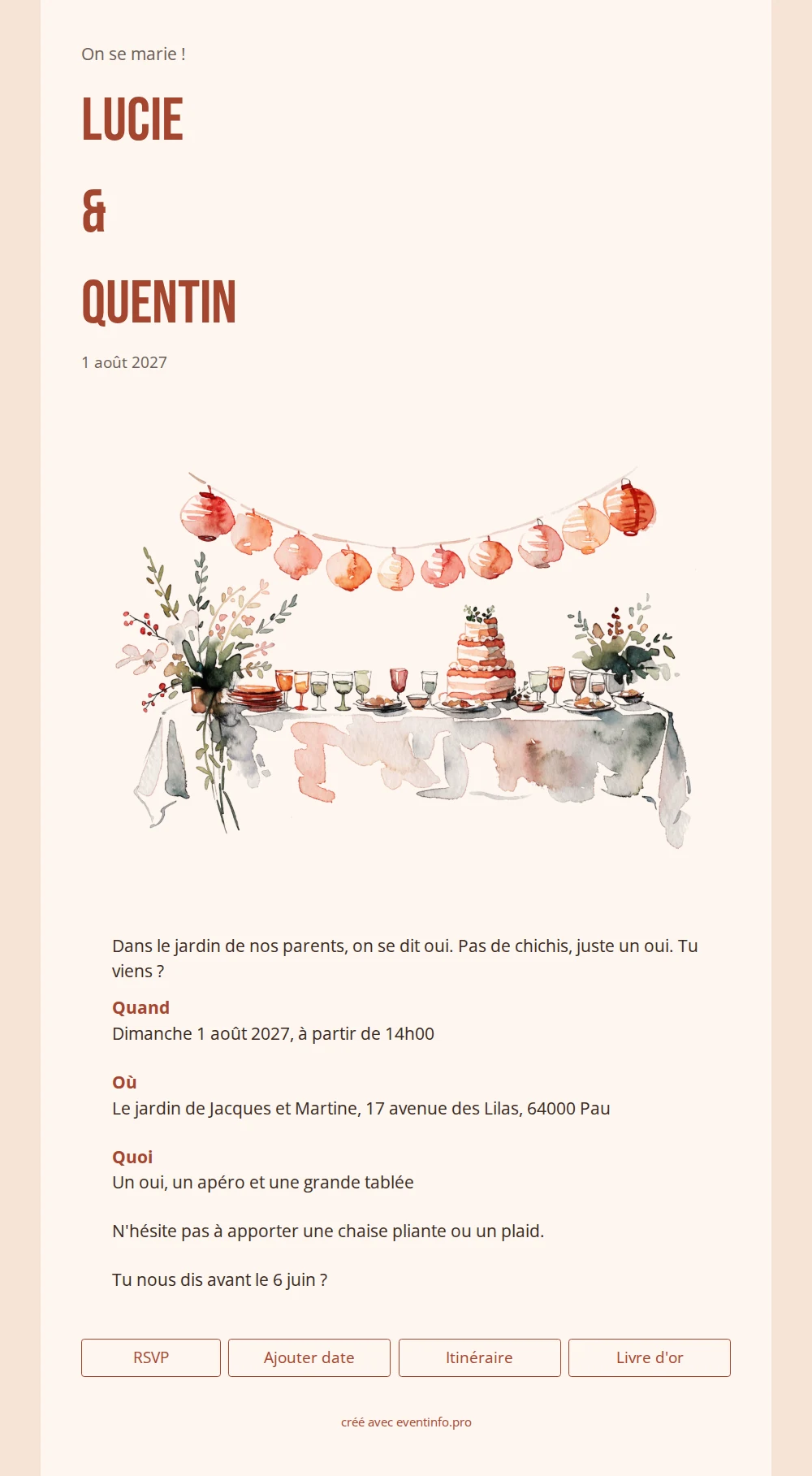 Faire-part de mariage estival avec table festive &ndash; example 1