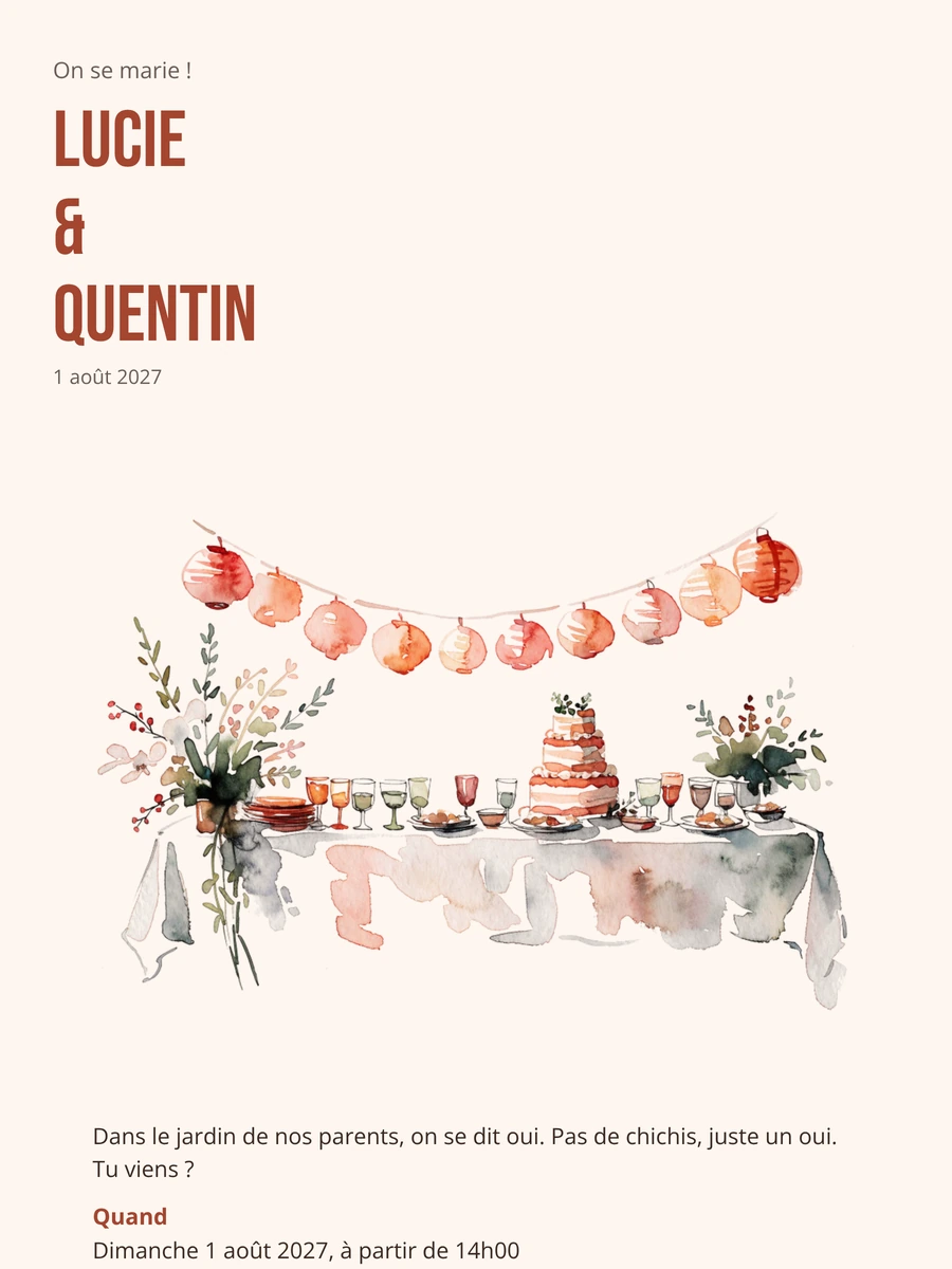 Faire-part de mariage estival avec table festive