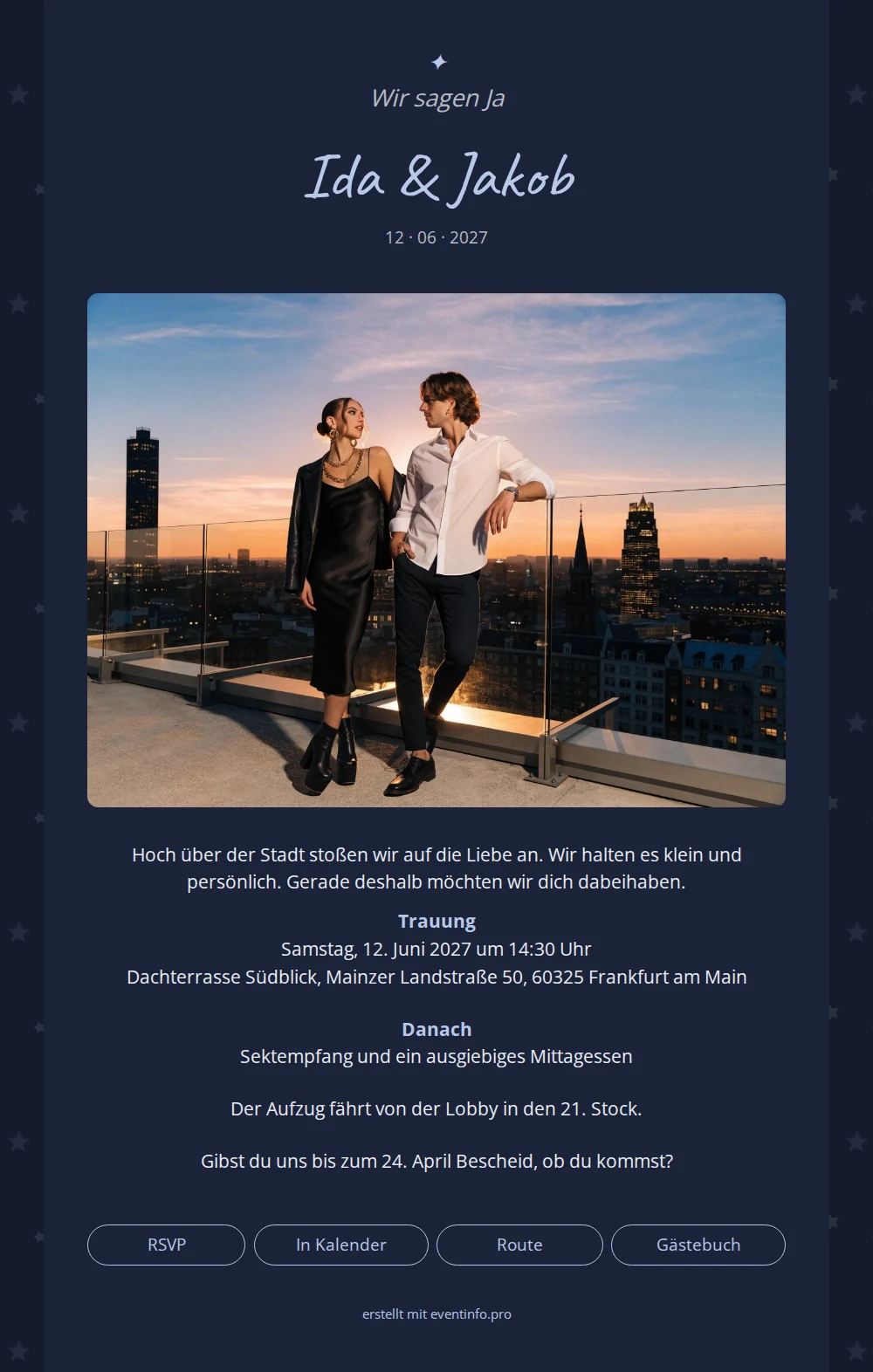 Dunkle Stadt-Hochzeitseinladung mit Handschrift erstellen &ndash; example 1