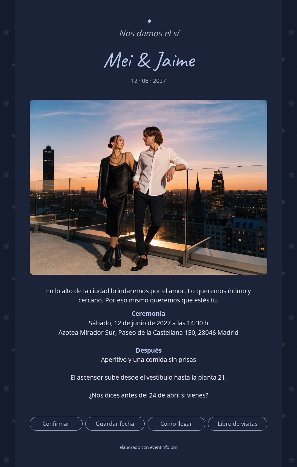 Invitaci&oacute;n de boda urbana con letra manuscrita &ndash; example 1